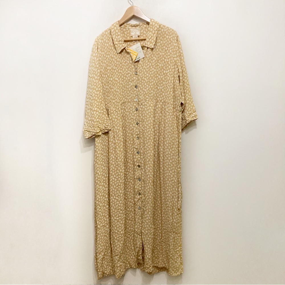 April Cornell Maxi Dress Size XL Button Down Tie Waist Golden Yellow New